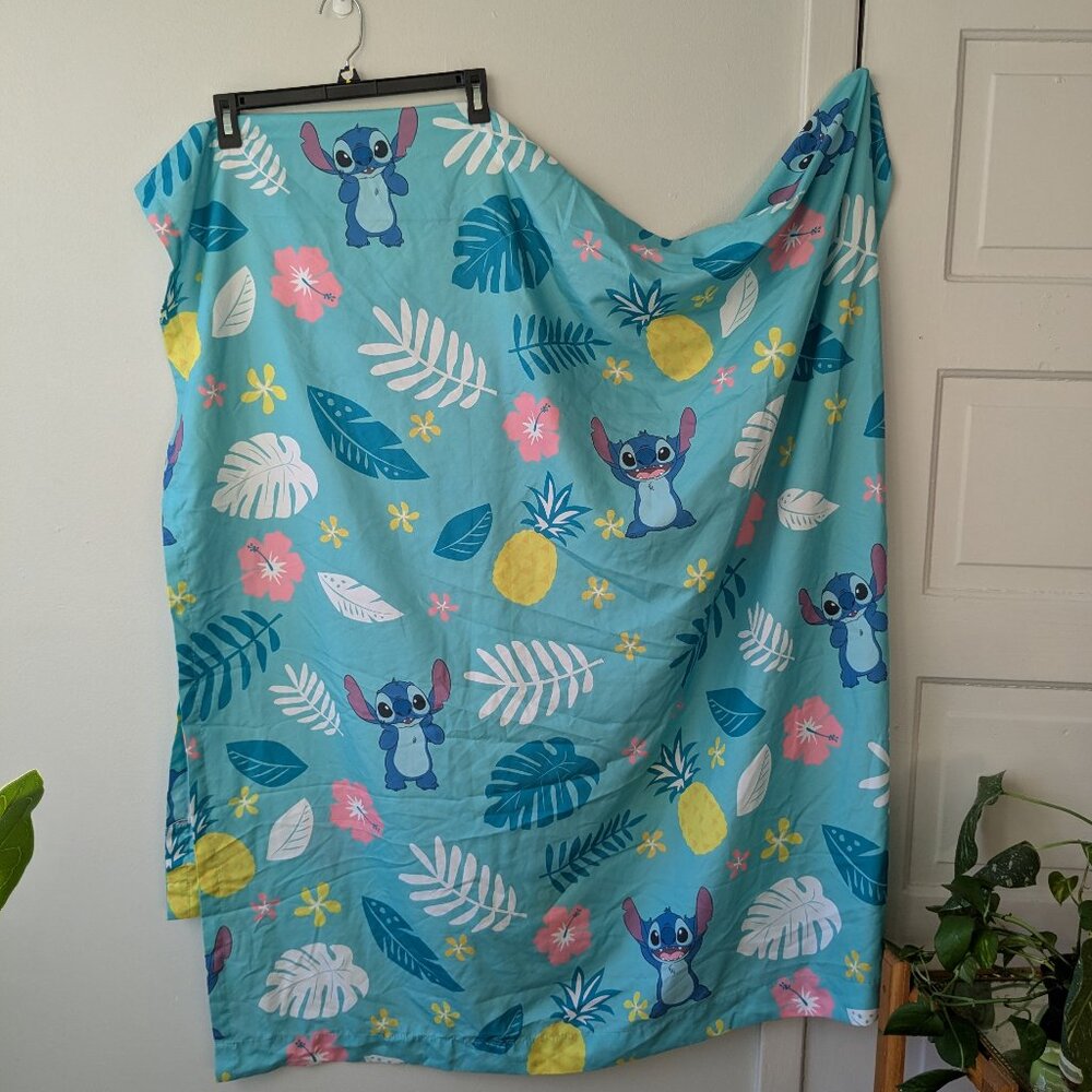 Disney Stitch Teal Twin Size Top Sheet Tropical Leaves Lilo and Stitch